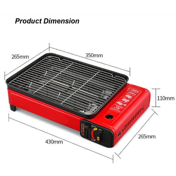 Portable Gas Stove Burner Butane BBQ Camping Gas Cooker With Non Stick Plate Orange