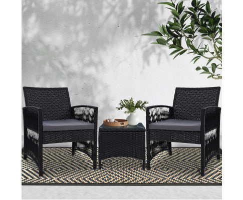 Gardeon Patio Furniture Outdoor Bistro Set Dining Chairs Setting 3 Piece Wicker